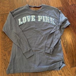 Like new PINK long sleeve sequin open back shirt